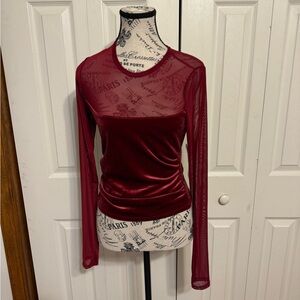 Wild Fable Burgundy Mesh Long Sleeve Blouse